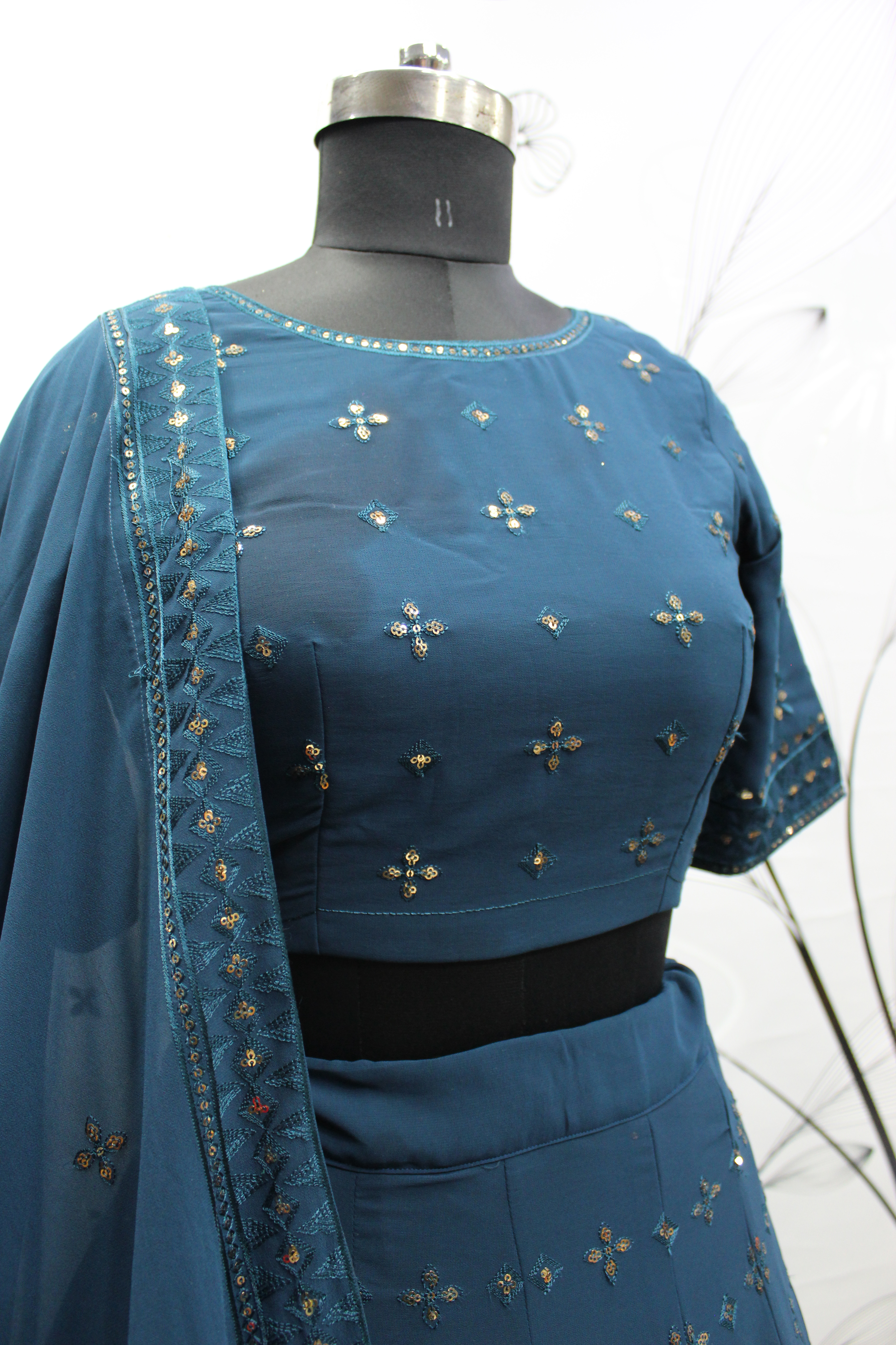 Embroidered Semi Stitched Lehenga Choli  